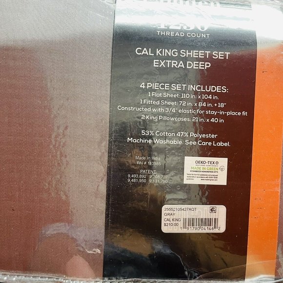 Camden Extra Deep 1250 Thread Count 4 Pc. California King Sheet Set Grey - Picture 2 of 2